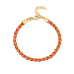 18ct gold plated vermeil on sterling silver braided bracelet with red silk thread and lobster clasp.
