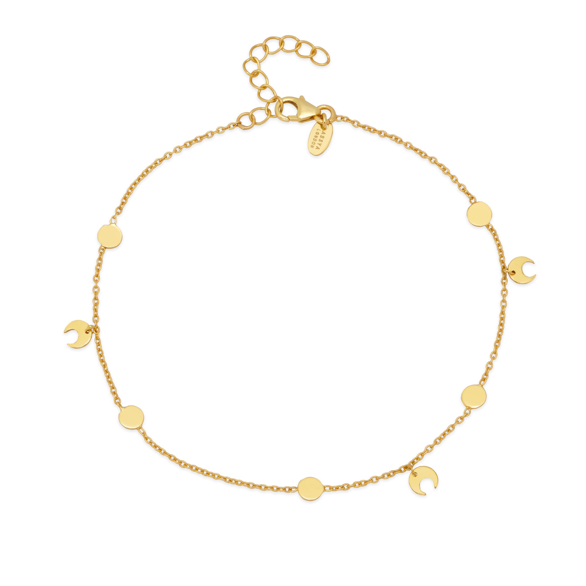 18ct gold plated vermeil on sterling silver lobster clasp anklet with moon and eclipse charms