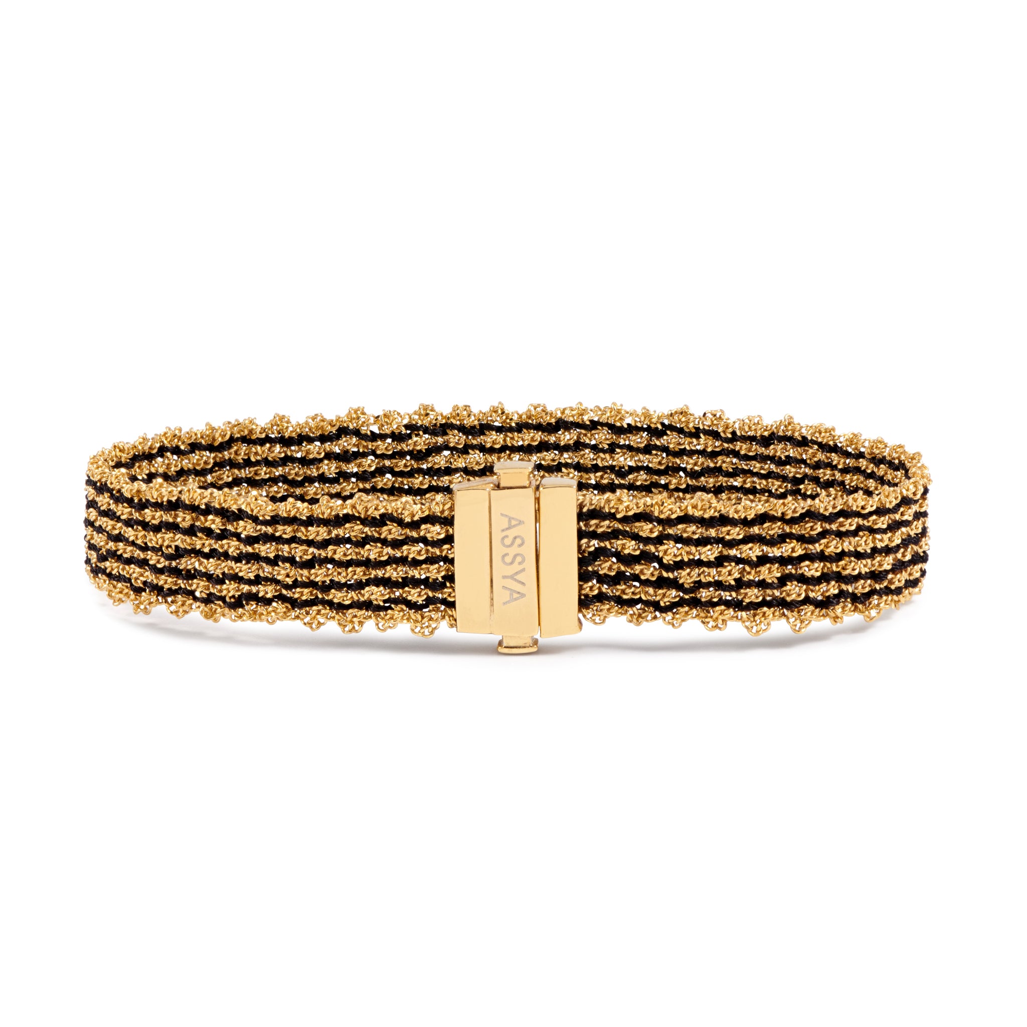 18ct gold vermeil black and gold silk weaved bracelet with gold clasp.