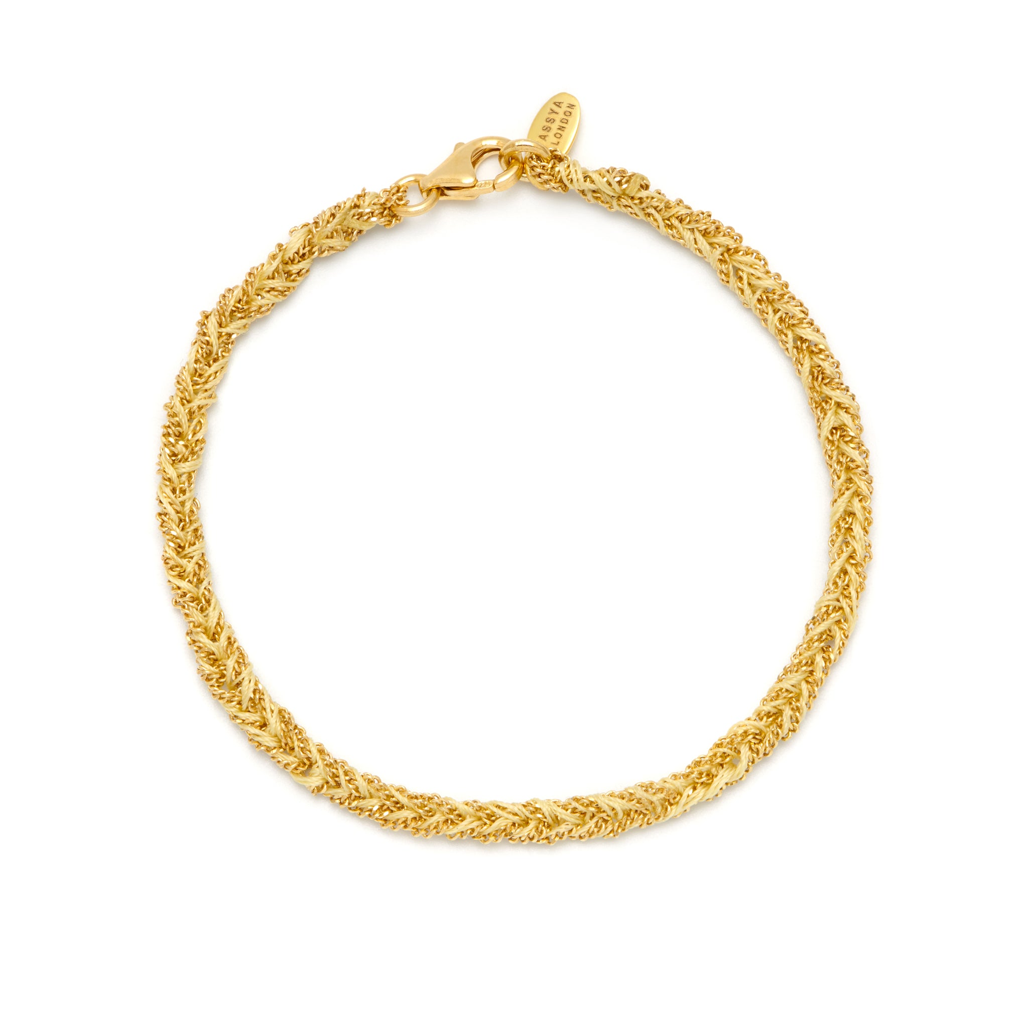 a 18ct gold plated vermeil on sterling silver friendship bracelet with gold silk threads and lobster clasp