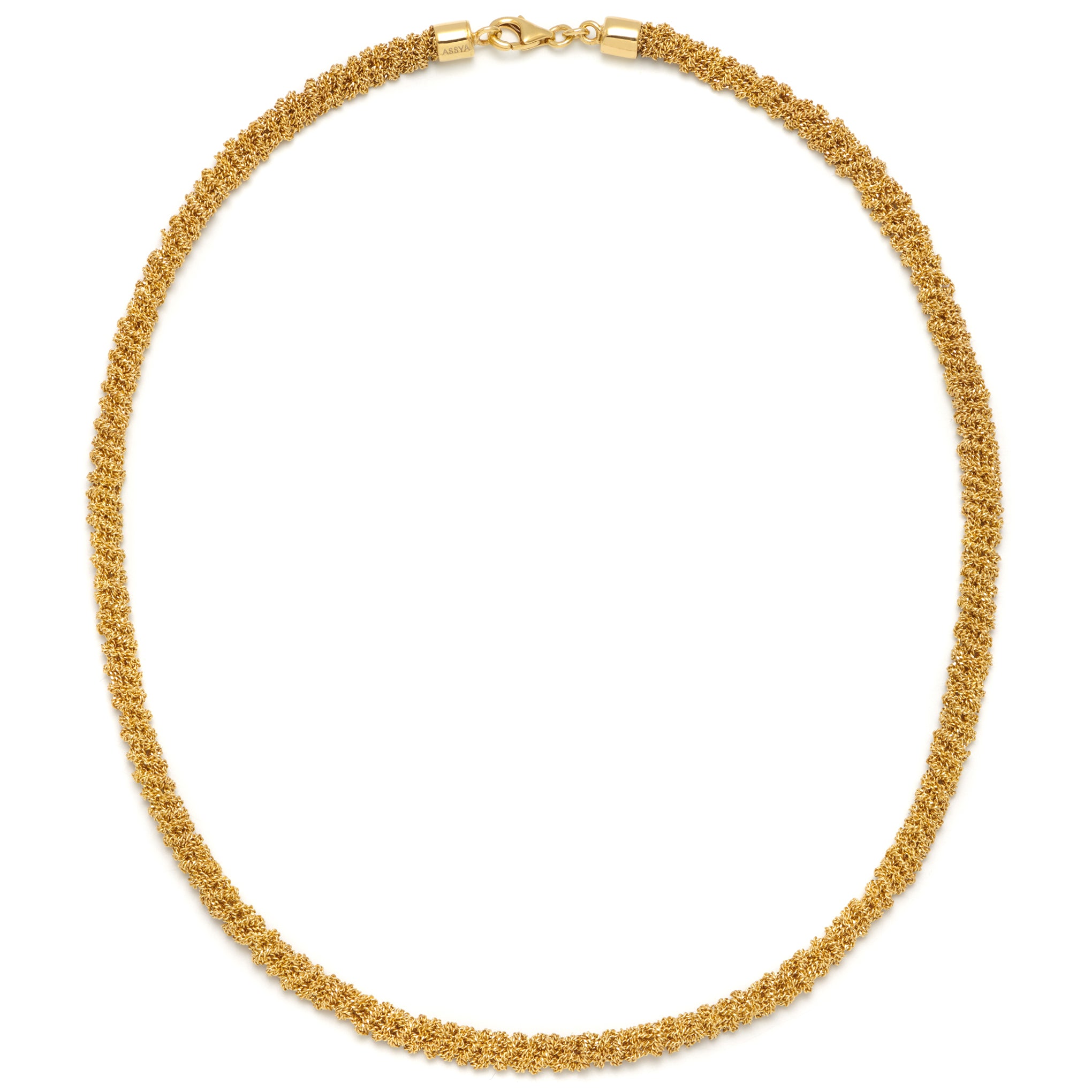 A chunky 18ct gold vermeil chain necklace with a woven design and a lobster clasp.