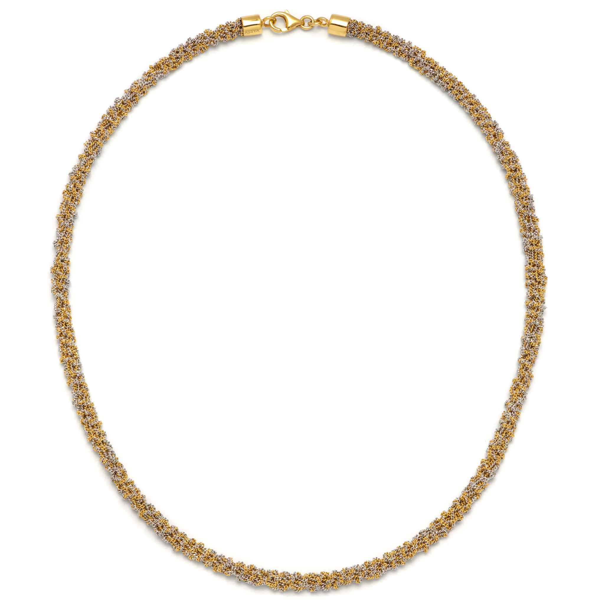 a chunky 18ct gold vermeil plated silver woven necklace. gold and silver necklace with lobster clasp.