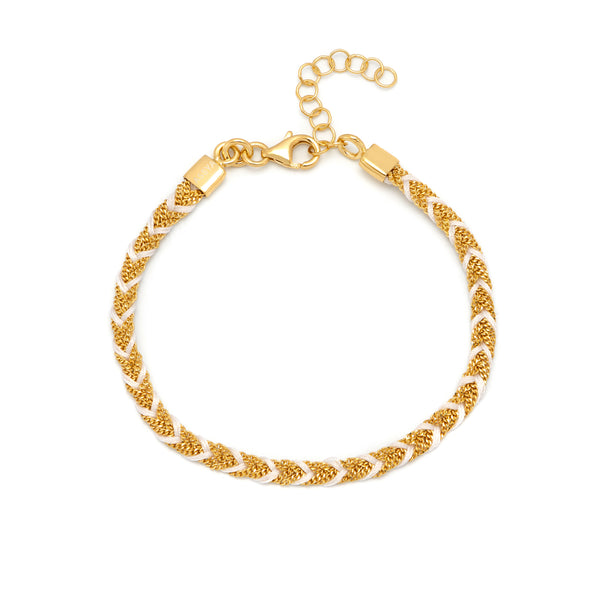 Gold & White Silk Braided Kuna Bracelet