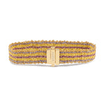 18ct gold vermeil with lilac and purple,  silk weaved bracelet with gold clasp.