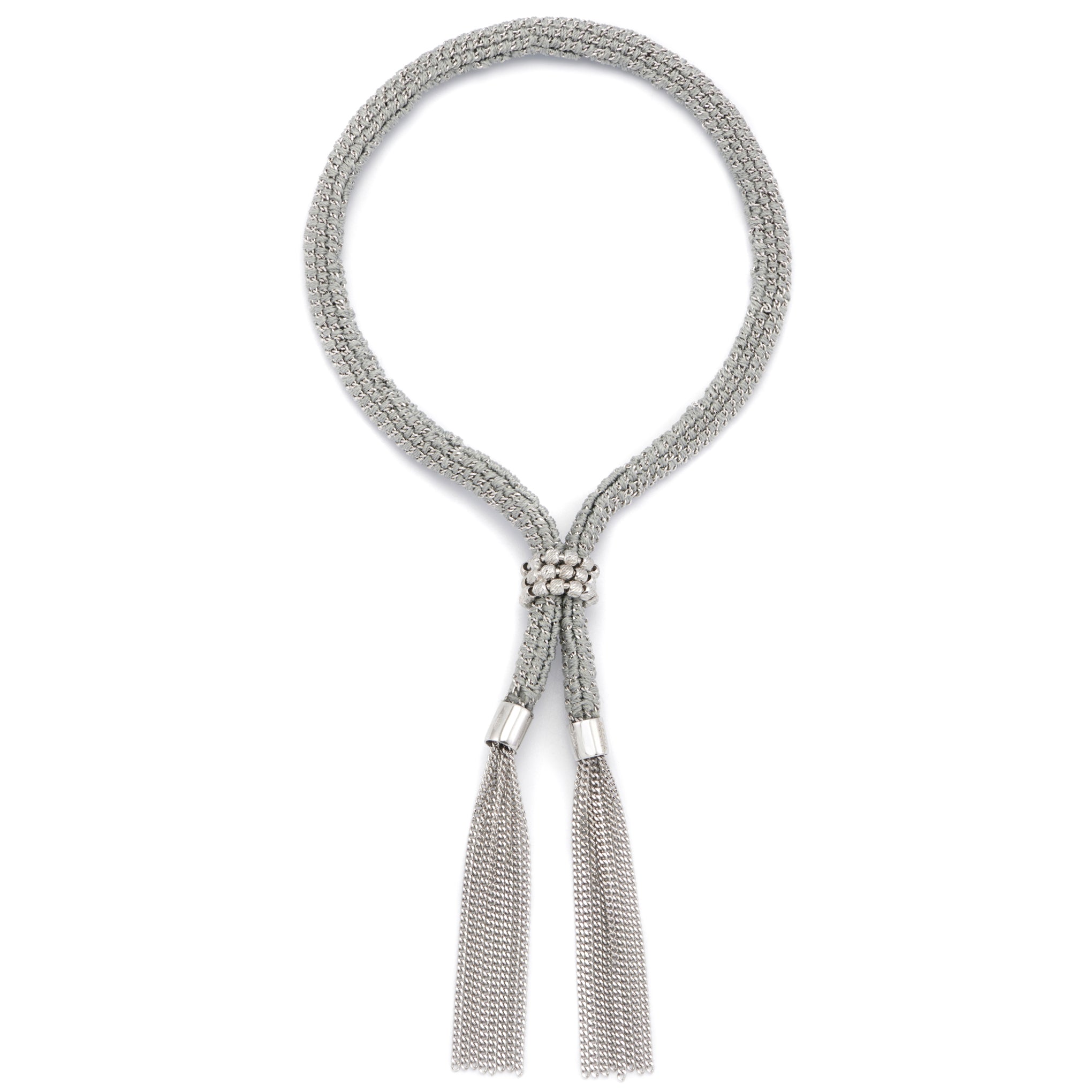 Sterling Silver  chunky woven bracelet with tassels and adjustable closure