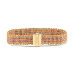 18ct gold vermeil and multicoloured purple, pink and blue silk woven bracelet with clasp