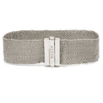 A sterling silver and grey silk bracelet with a 2cm width, featuring a Sterling Silver chain design. and silver clasp