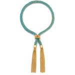 18ct gold vermeil plated silver with turquoise silk thread weaved tassel bracelet with adjustable sizing closure