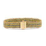 18ct gold vermeil with multiclolour blue, dark blue and green silk weaved bracelet with gold clasp.