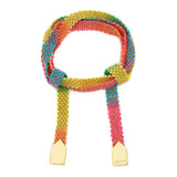18ct gold plated vermeil on sterling silver with multicoloured rainbow silk woven wrap around bracelet with tie closure
