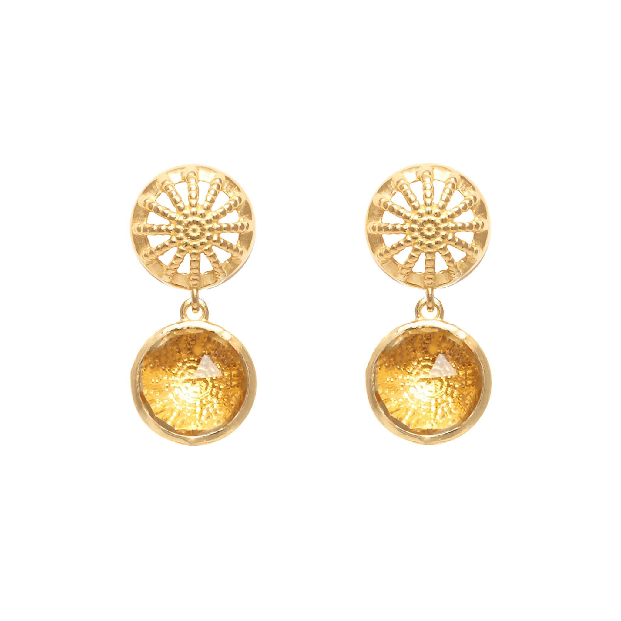 Gold & Citrine Rocks Drop Earrings with 18ct gold palted