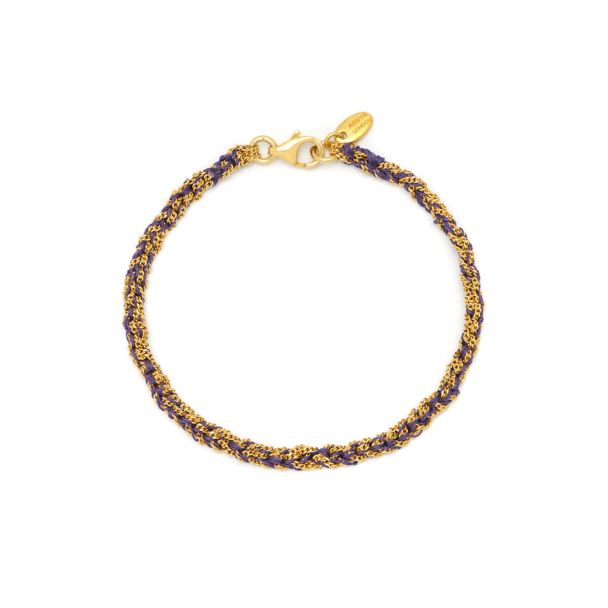 18ct gold played vermeil on silver with indigo silk threads friendship bracelet with lobster clasp.