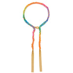 18ct gold plated vermeil on silver with multicoloured rainbow silk threads weaved with tassel bracelet.