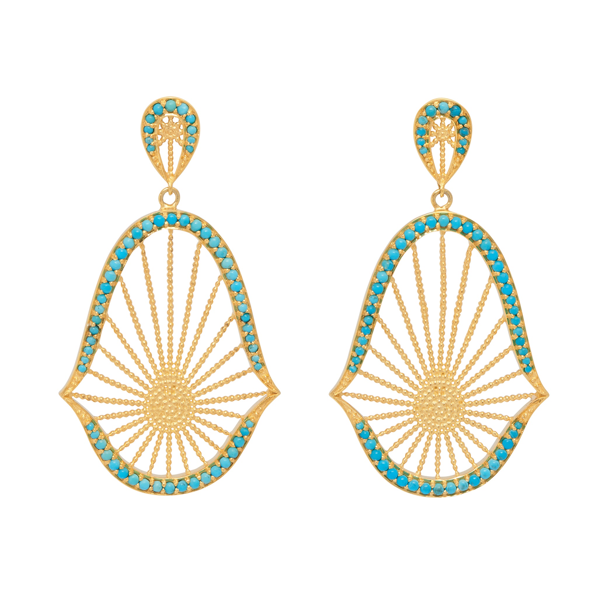 18ct gold plated vermeil earrings with turquoise gemstone. Statement earrings for any event