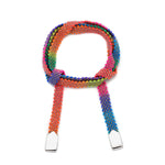 sterling silver and rainbow multicoulored silk thread wrapped weave bracelet. Wrap around and tie closure.