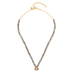 18ct gold plated vermeil necklace with labradorite crystals and an amethyst pyramid pendant.