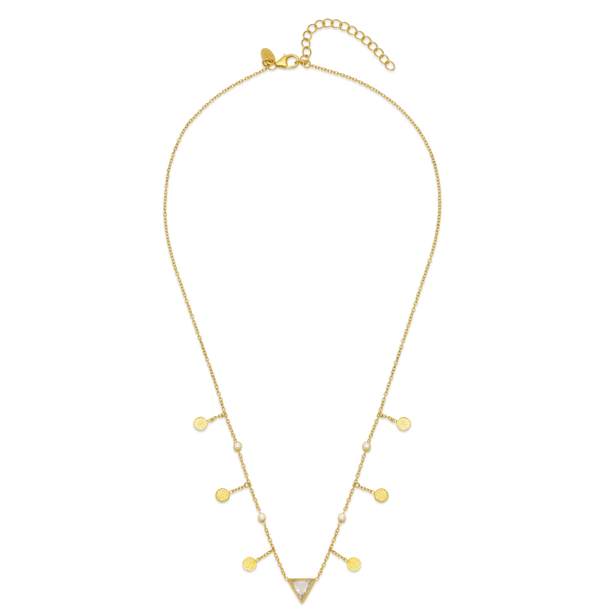 18ct gold plated vermeil necklace with white zircon pendant and gold charms