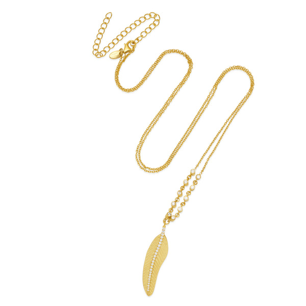 Gold & Zircon Feather Navajo Necklace