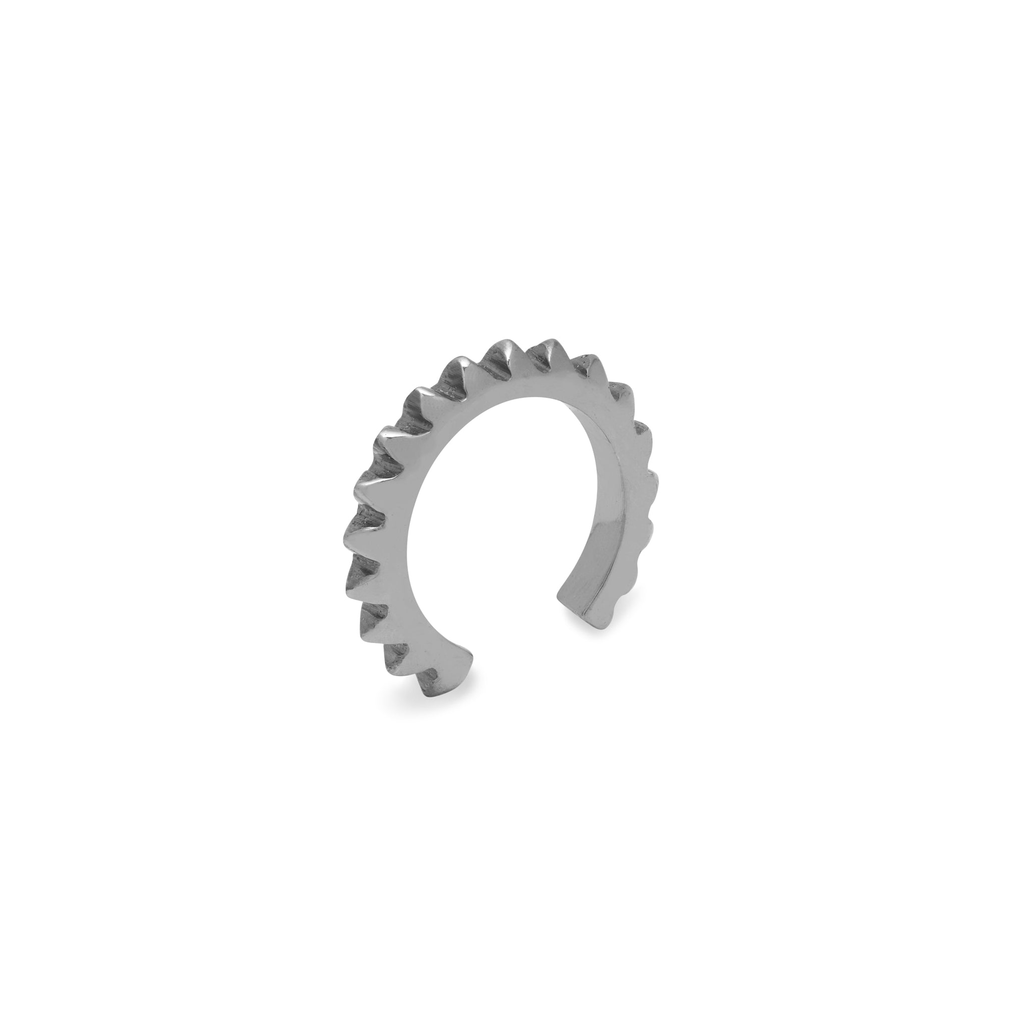 A black rhodium plated sterling silver Navajo ear cuff with a textured design,