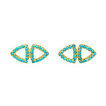 A pair of 18ct gold plated vermeil and turquoise stud earrings with a geometric triangle design.