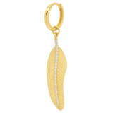 18ct gold plated vermeil earring with feather charm and white zircon crystals.