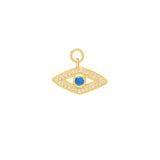 An evil eye charm made with 18ct gold plating and adorned with a blue lapis lazuli and white zircon gemstones