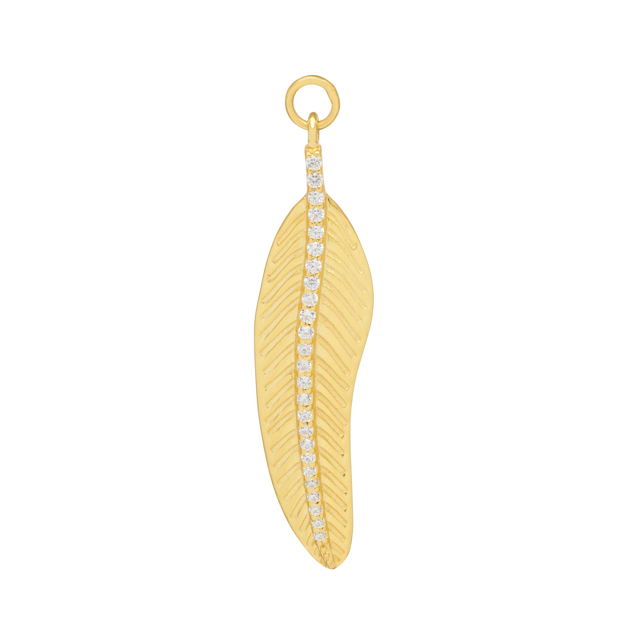 18ct gold plated vermeil feather charm with white zircon
