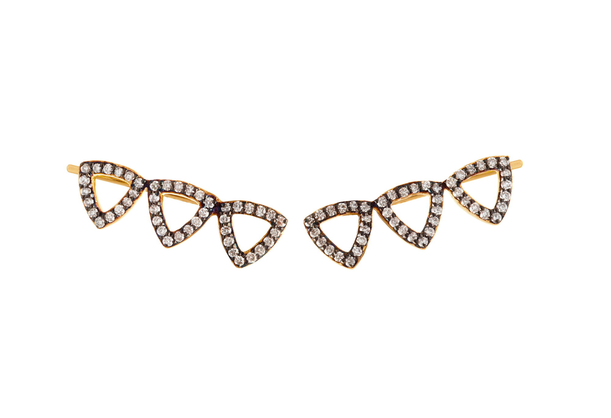 a pair of 18ct gold plated vermeil ear sliders with black rhodium and white diamond