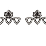 black rhodium earrings with four triangles and white diamonds