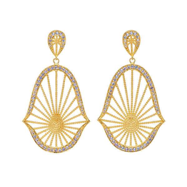 Gold & Tanzanite Oriental Statement Earrings