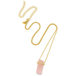 18ct gold plated vermeil necklace chain with natural rose quartz crystal pendant with white natural zircon.