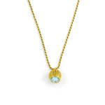 A 18ct gold plated vermeil pendant featuring a blue topaz gemstone, attached to a classic Italian rope chain, unique statement necklace.