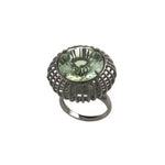 black rhodium on sterling silver cocktail statement ring with green gemstone