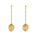 18ct gold vermeil earrings with a large pink rose quartz crystal rope chain - statement and unique earrings.