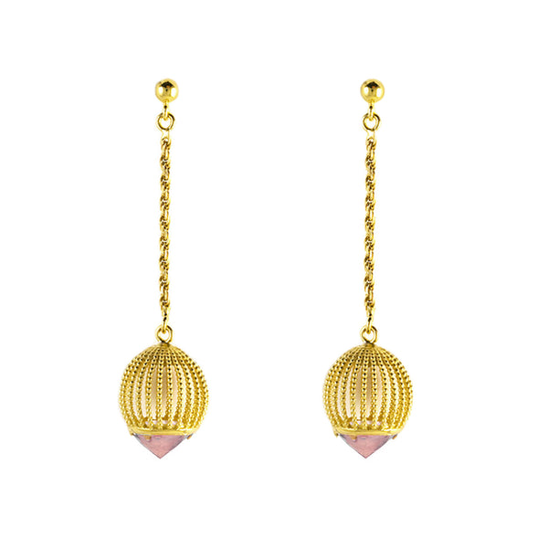 Gold & Rose Quartz Cage Earrings