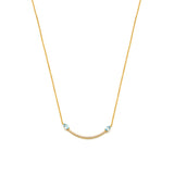 A 18ct gold-plated vermeil necklace with a blue topaz and zircon stone, featuring three jump rings for adjustable length.