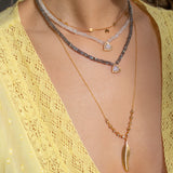 Gold & Zircon Feather Navajo Necklace