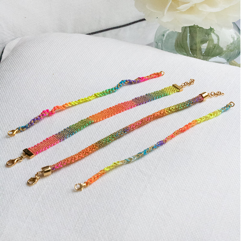 Gold & Rainbow Silk Braided Kuna Bracelet