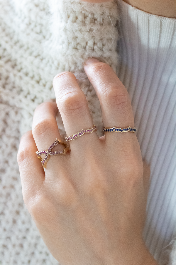 Gold & Pink Sapphire Oriental Eternity Ring