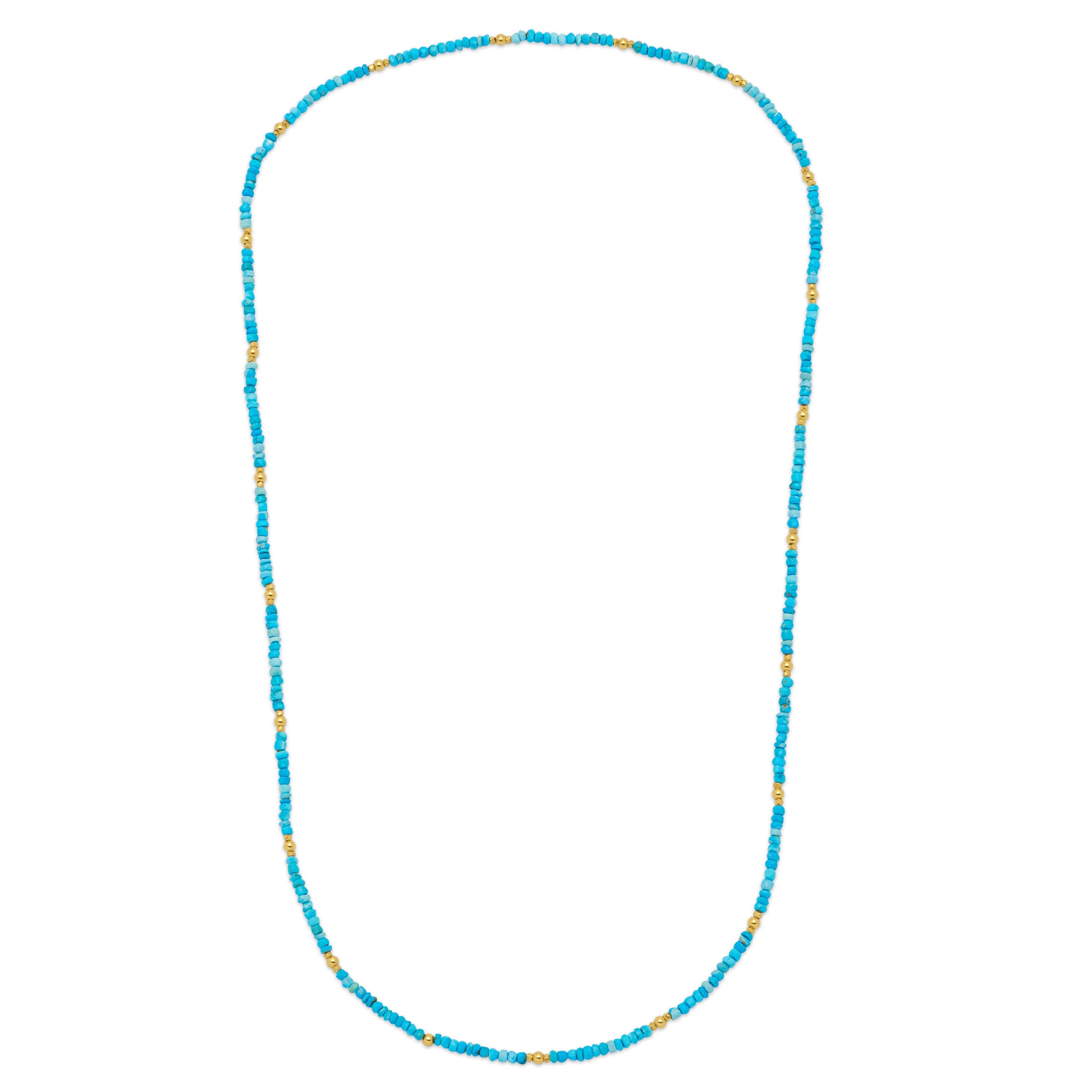 18ct plated gold vermeil with natural turquoise charmed long necklace with gold vermeil nuggets.