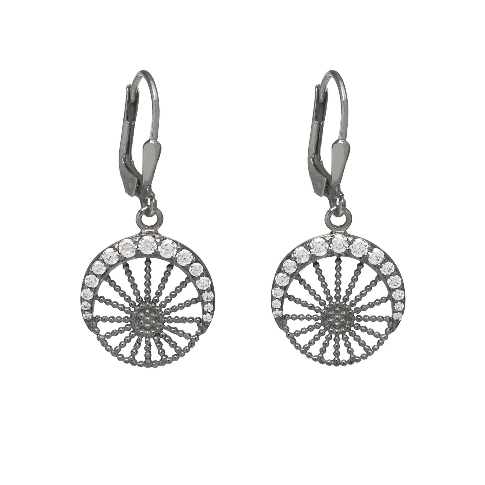 pair of black rhodium plated silver earrings with white zircon