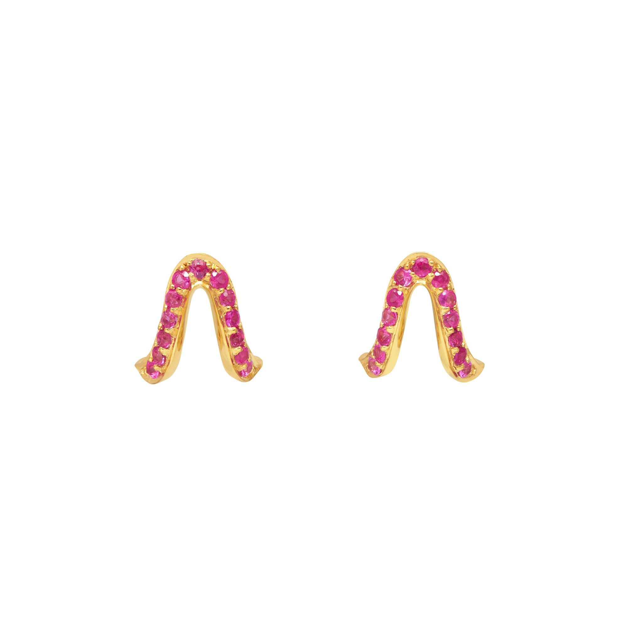 A pair of 18ct gold vermeil stud earrings with a ruby pave design