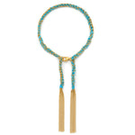 18ct gold plated vermeil chain with turquoise silk woven bracelet with lobster clasp and tassles.