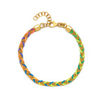 Gold and Rainbow Silk Braided Kuna Bracelet. 18ct gold plated vermeil chain.