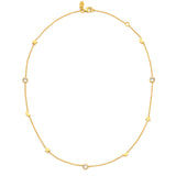 A 18ct gold plated vermeil necklace with natural white Zircon studs in the shape of moons and stars.
