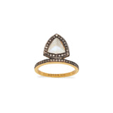 18ct gold plated vermeil ring with pyramid moonstone surrounded by black rhodium setting and grey diamonds