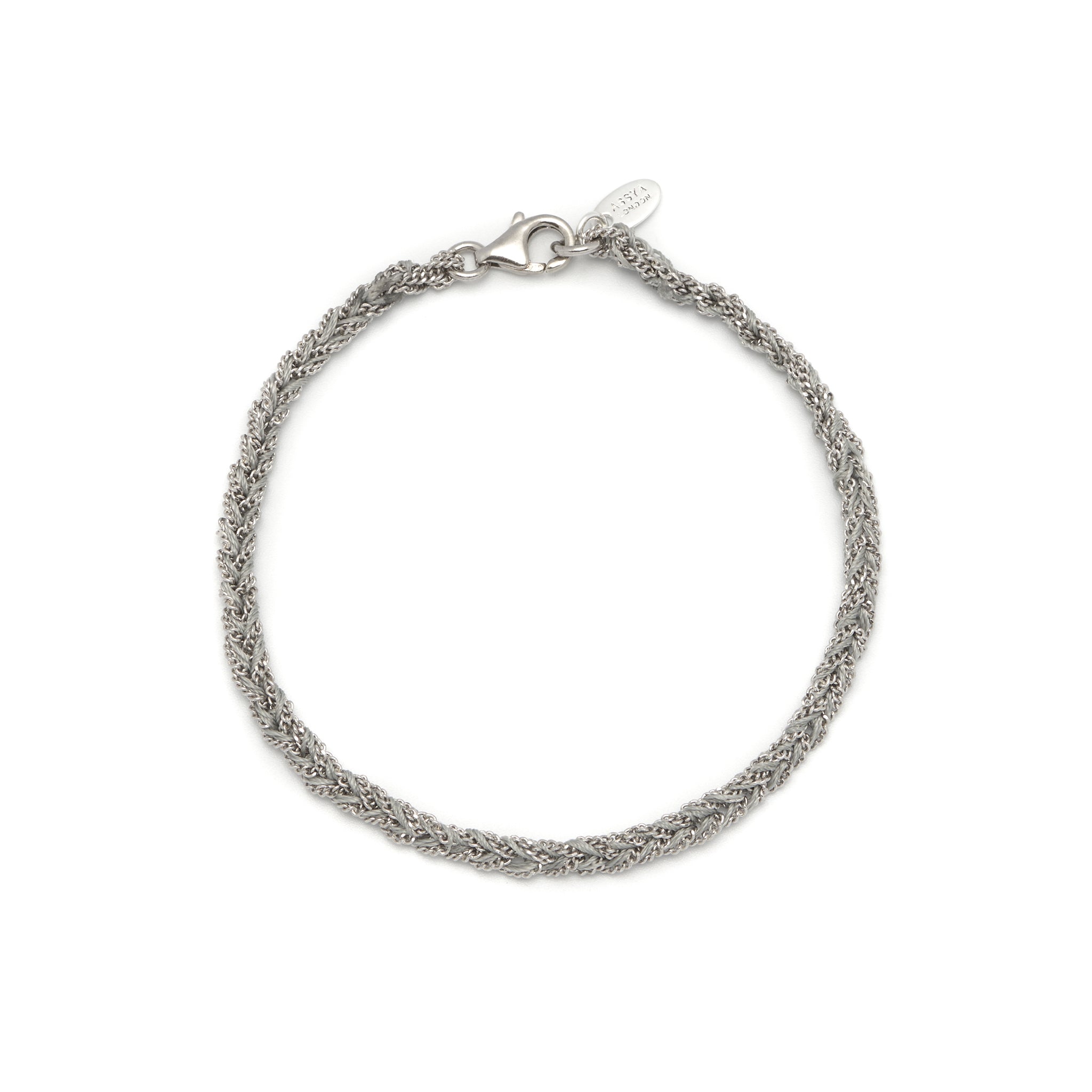 sterling silver and grey silk weaved friendship bracelet with lobster clasp