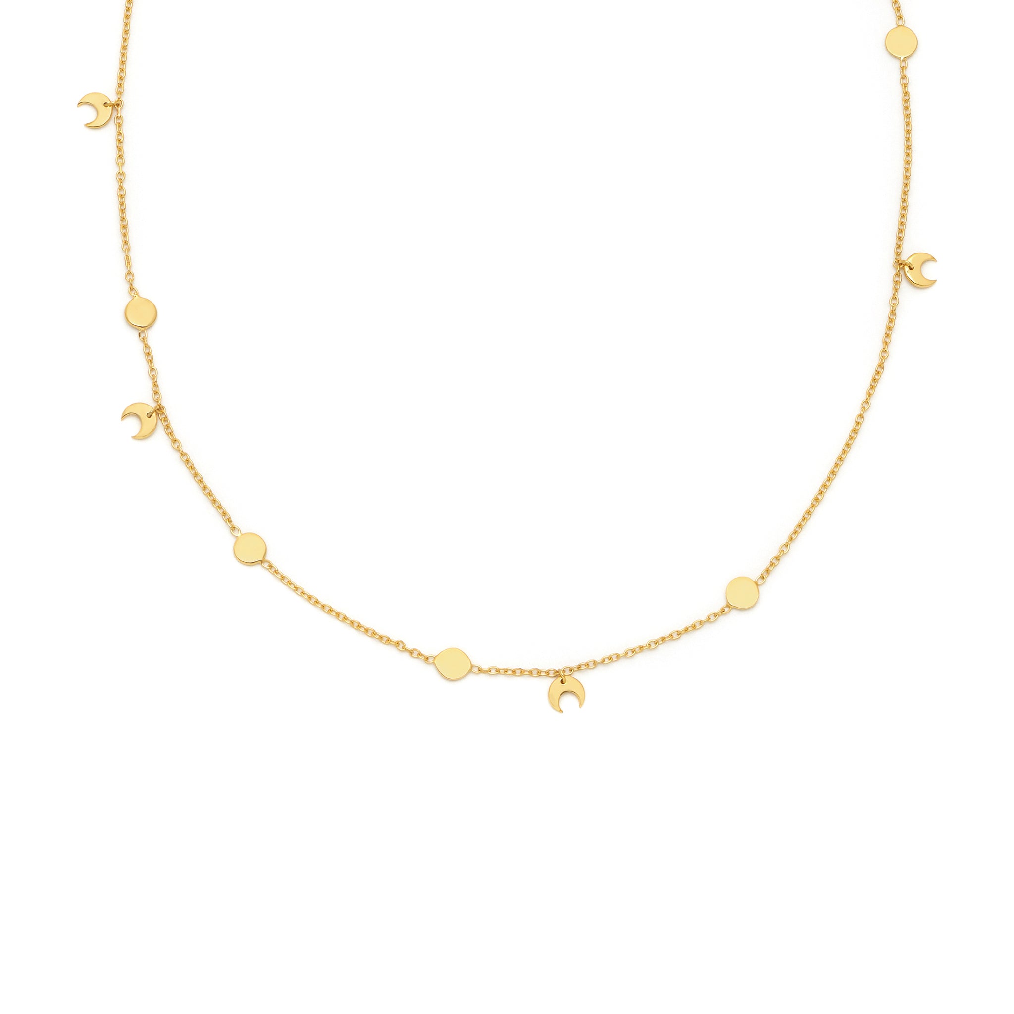 18ct plated gold vermeil necklace with moon and sun motif