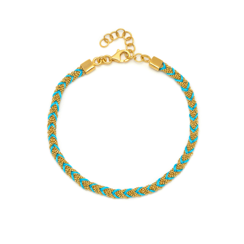 Gold and Trurquoise Silk Braided Kuna Bracelet