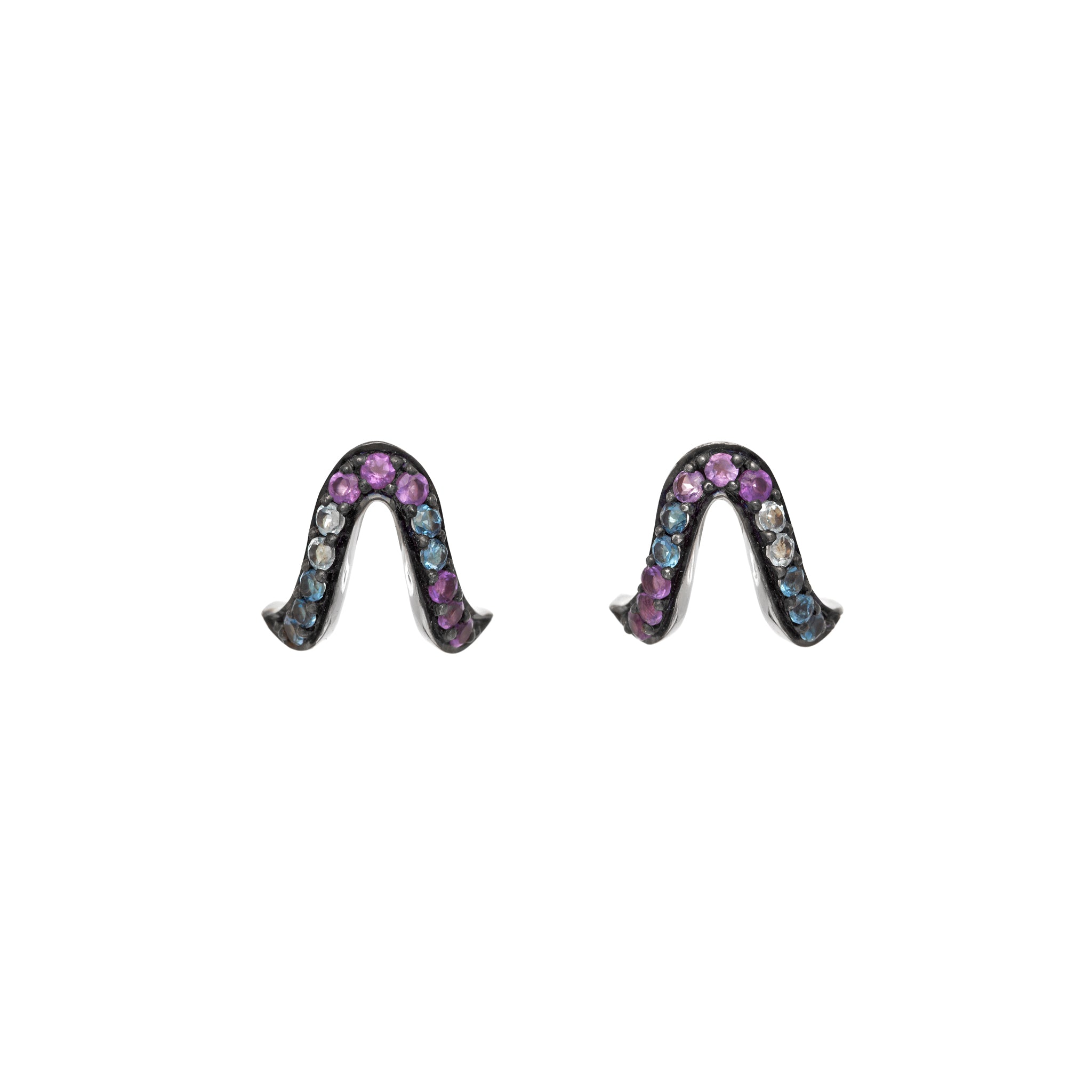 black rhodium plated silver with multicolour oriental stud earrings